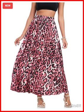 Women Maxi Skirt A-Line High Waisted Flowy Long Skirt Drawstring